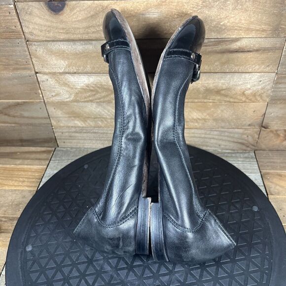 AGL Womens Sz 38.5 / 8.5 Black Leather Cap Toe Horsebit Loafer Ballet Flat Shoes - Picture 8 of 10